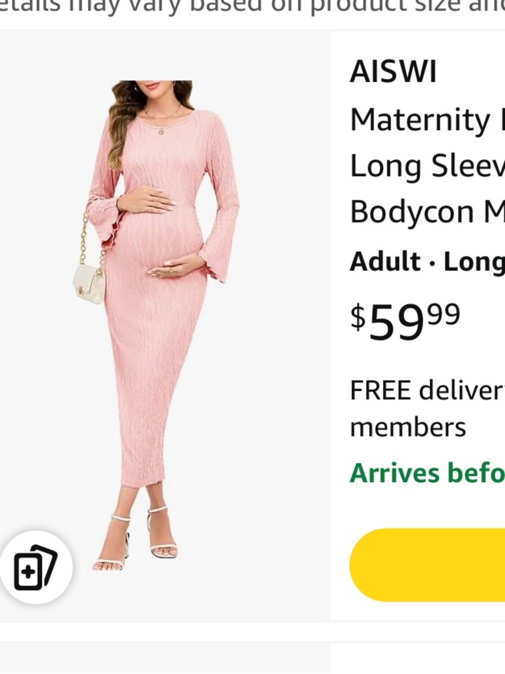 Maternity Ribbed Knit Long Sleeve Bodycon Dress Bell Sleeve, XX-Large - Picture 7 of 8